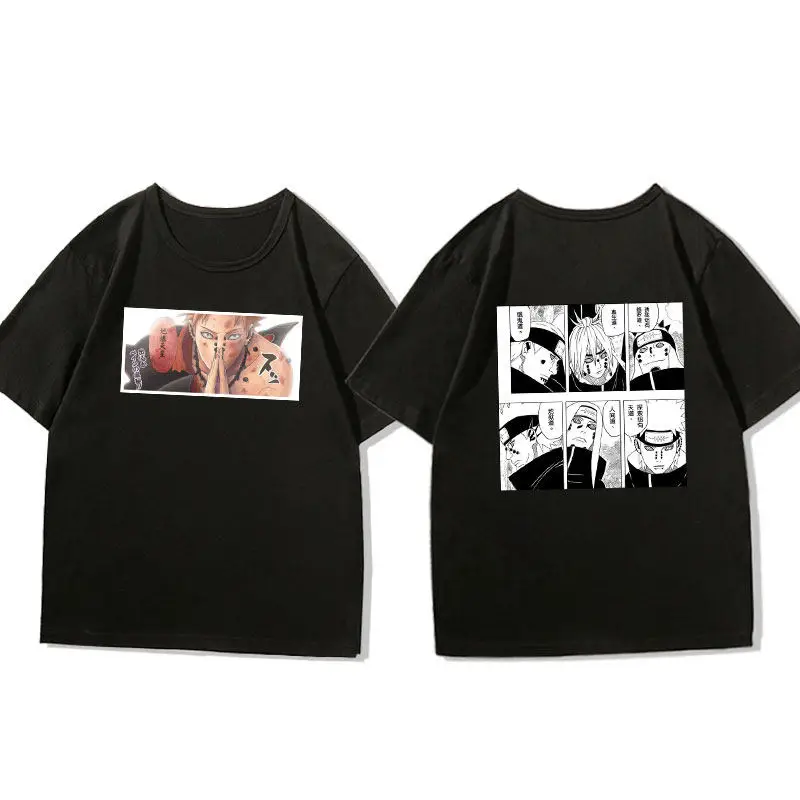 

Японская аниме-футболка «Наруто» для детей, черная, хлопковая, с двусторонней печатью, комплект для родителей и детей, футболка с круглым вырезом
