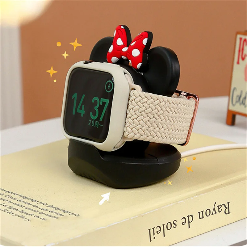 Support de chargeur en silicone avec nœud de dessin animé mignon, support de bureau pour Apple Watch Series 7, 6, SE, 5, 4, 3, iWatch 45mm, 44mm,