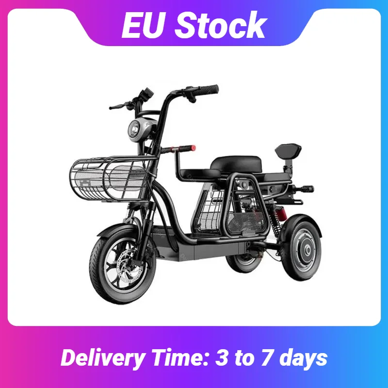 

EU Stock 12 Inch Electric Adult Tricycle 3 Wheels Electro-tricycle 500W 48V 30AH, Range 110-120KM, Electric Scooter Seats/Basket