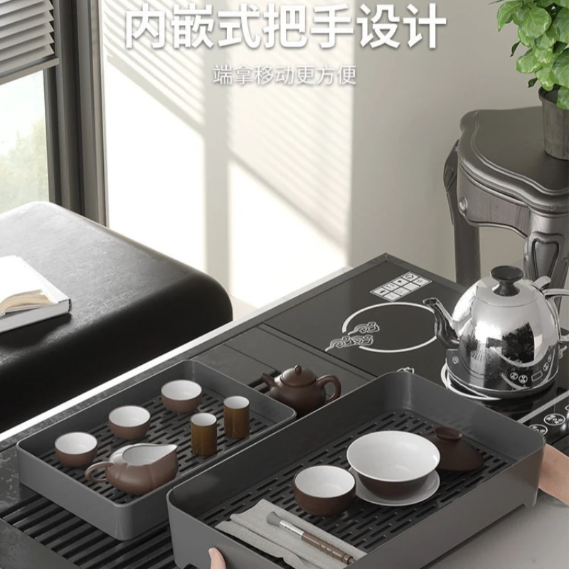 Plastic Household Tea Tray Modern Small Kungfu Tea Table, Double Layer Drain Tray for Teaware Water Cups Dry Brewing