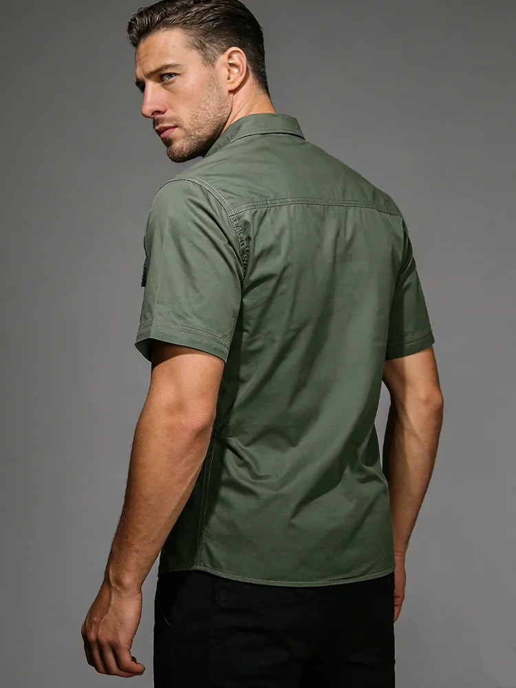 Men's Cotton Tactical Short Sleeve Shirt Breathable Multi-Pocket Outdoor Hiking Camping Work Shirt Durable Casual Top for Men