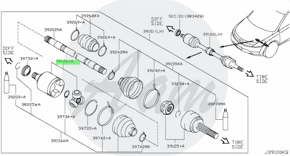 Front Left CV Inner Joint Kit For Nissan Murano VQ35DE 39711-CC40A 39711CC40A 39711 CC40A