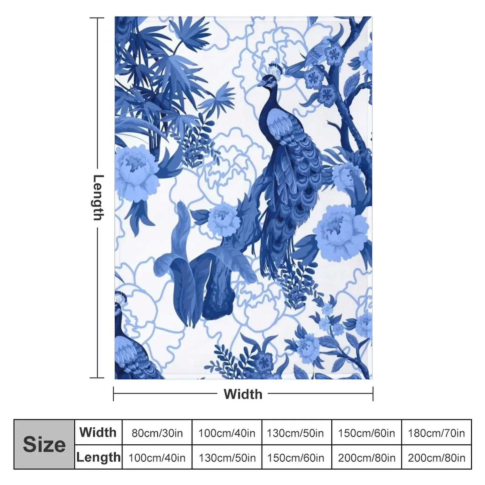 Delft Blue Chinoiserie Fengshui Oriental Garden with Peacocks Throw Blanket warm for winter Quilt Thin Soft Blankets