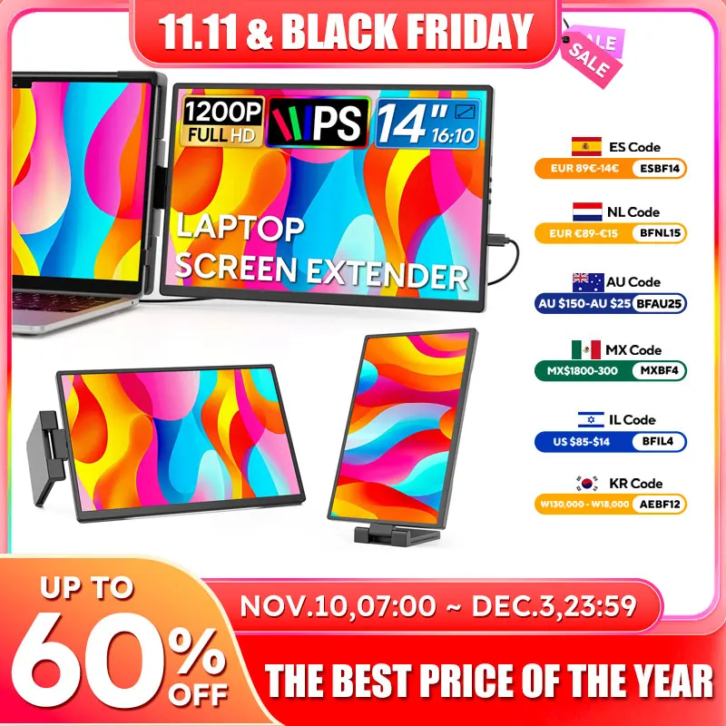 

Dopesplay 14,1-дюймовый портативный монитор для ноутбука 1200P FHD IPS-расширитель экрана Type-C USB A для переключателя ПК Mac Laptop от 14 до 17,3 дюйма
