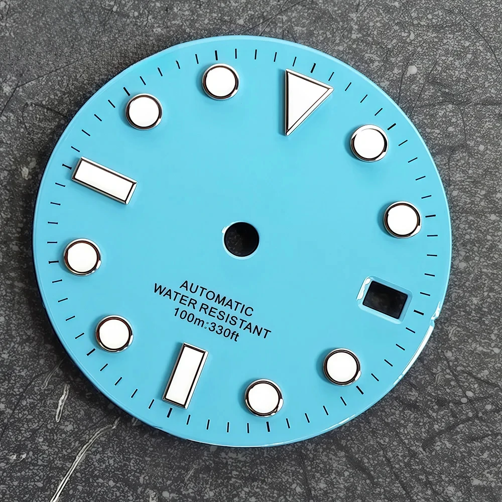 Ice blue 28.5mm watch face luminous for NH35/NH36/4r35/4r36 movement watch accessories watch modification calendar high quality