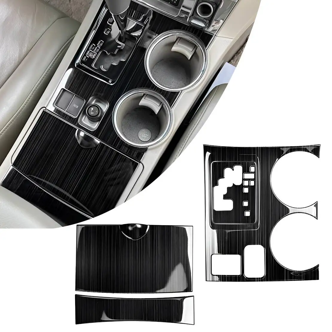 

Black Central Console Gear Shift Panel Trim Cover Frame Set Stainless Steel Fit for Toyota Highlander 2008 2009 2010-2013 LHD