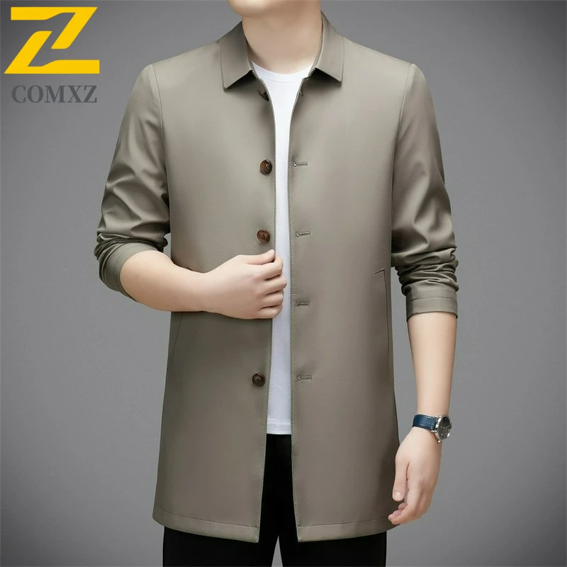 Male Versatile Trench Coat Loose Fit Business Casual Windproof Outerwear Premium Comfort Lightweight Spring Autumn Mens Clothing