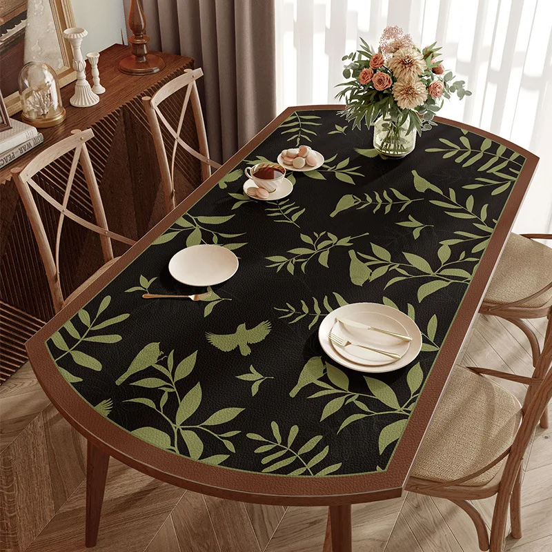 Oval Shaped Table Mat, Light Luxury High-end Dining Tablecloth, Waterproof, Oil Resistant, and Washable Leather Mat