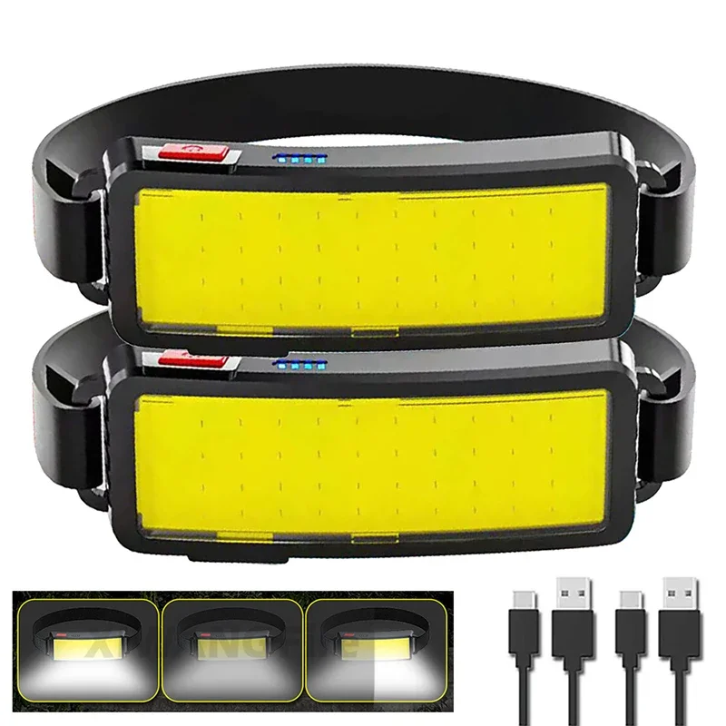 Leistungsstarke COB LED Scheinwerfer Typ-c Wiederaufladbare Kopf Taschenlampe Eingebaute Batterie Outdoor Angeln Camping Laterne Wasserdichte Taschenlampe