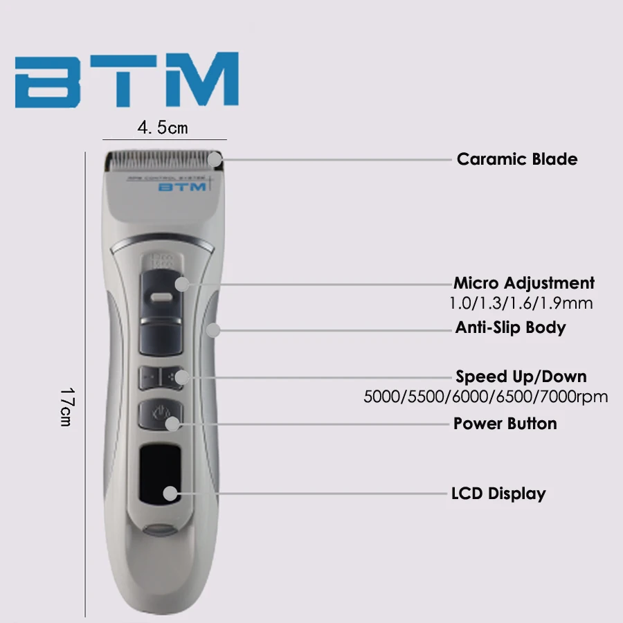 BTM P18 Professional Electric Hair Clipper Rechargeable Hair Trimmer Hair Cutting Machine To Haircut Beard Shaver 7000rpm