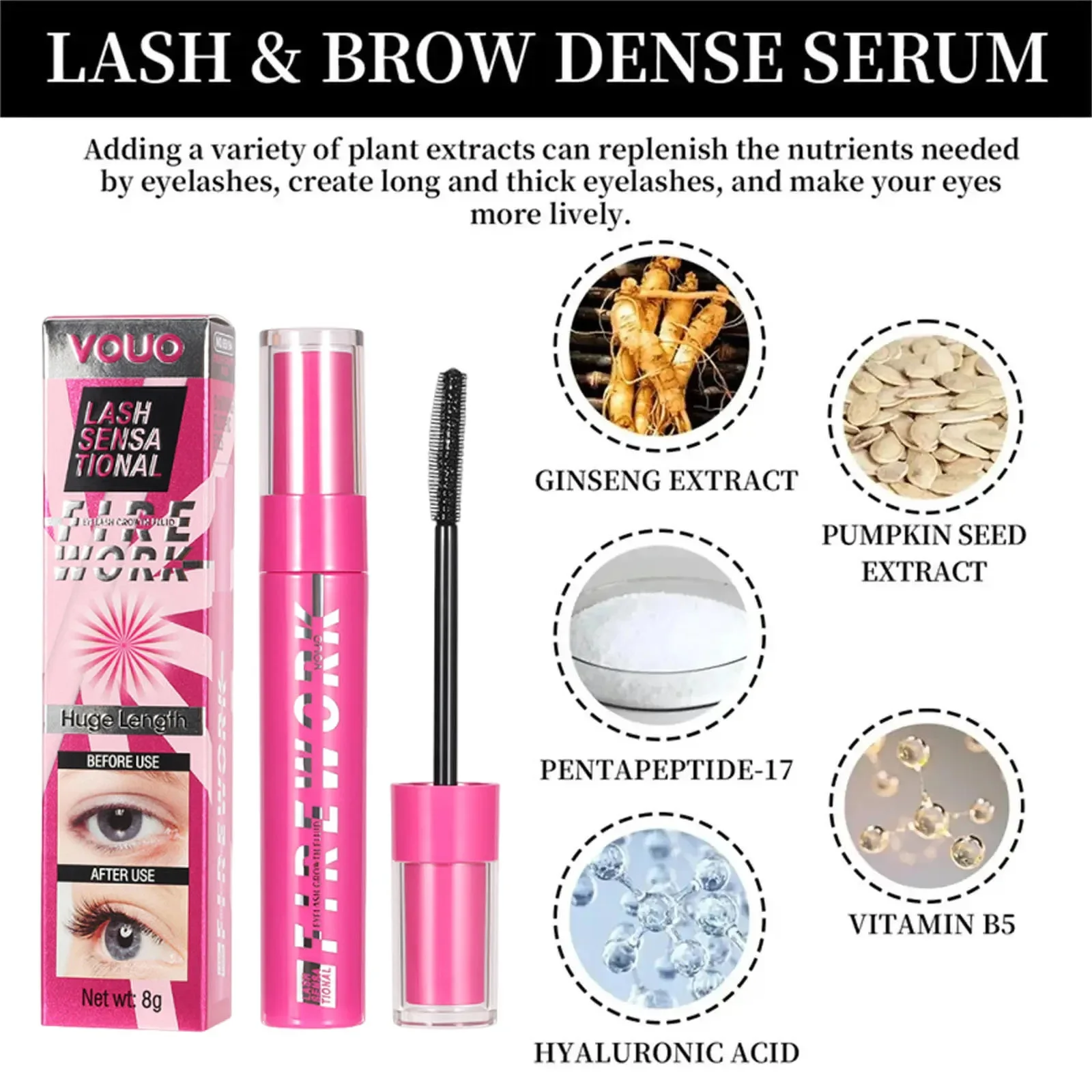 Wimpernwachstumsserum, natürlicher Wimpernverstärker, längere, dickere Augenpflege, vollere Wimpern, Korea-Augenwimpern, Augenbrauenwachstums-Make-up
