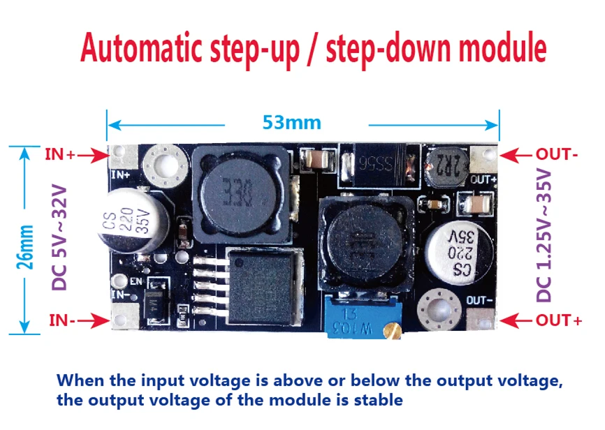 SX XL6019 (XL6009 Upgrade) Automatic Step-up Step-down Dc-Dc Adjustable Converter Power Supply Module 20W 5-32V to 1.3-35V image 3