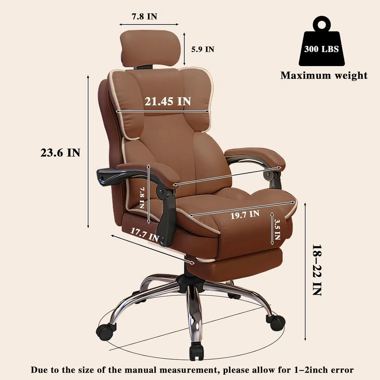 Executive Office Chair with Foot Rest High Back Office Chair Computer Gaming Chairs Big and Tall PU Leather Office Brown image 2