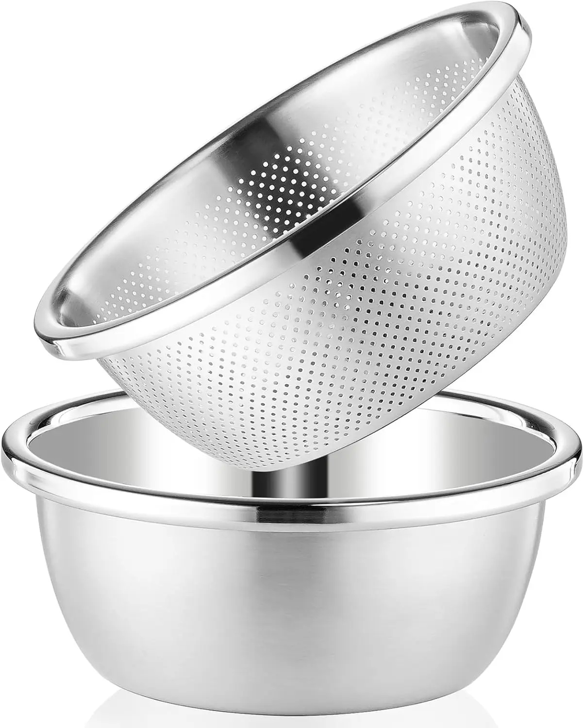 

304 Stainless Steel Colander 4QT Microporous Colander & Large Bowl for Kitchen,Rice Strainer with Salad Mixing Bowl for