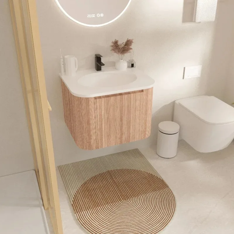 

Luxury Bathroom Vanity with Sink Modern Bathroom Design Wash Basin Wall Mounted Round 60cm Bathroom Cabinet