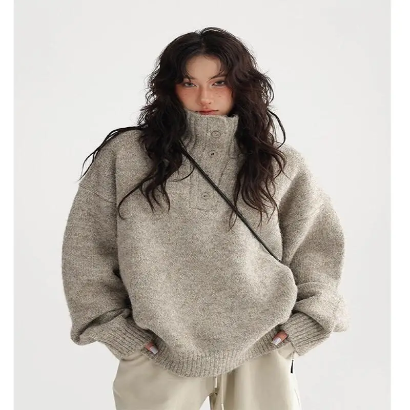 

Loose Lapel Sweaters Thick Outer Layer Women's Cardig Soft Sticky Wool Knitted Tops Girl Lazy Style Woman Winter Knitwear Hot
