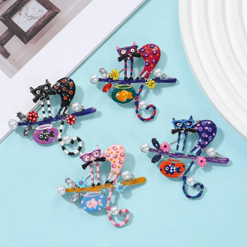 Fashion Cartoon Color Cat Enamel Brooch Cute Funny Animal Metal Badge Lapel Pin Suit Dress Jewelry Accessories Gift For Friends