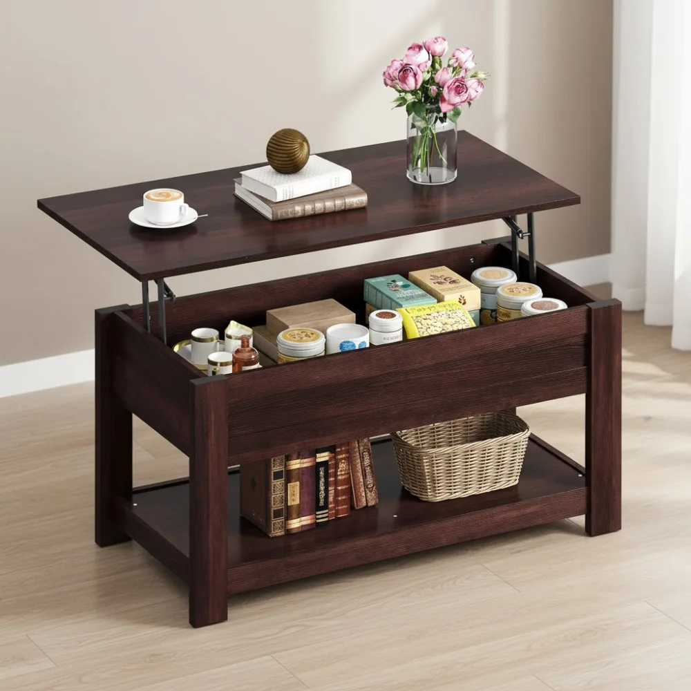 

39" Lift Top Coffee Table with Hidden Storage, Modern Living Room Center Table, Smooth Hydraulic Mechanism, Espresso Brown