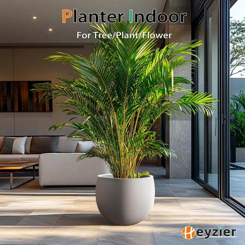 Große graue hohe Pflanztöpfe aus Zement für Bäume im Innen- und Außenbereich, Blumen – 45,7 cm langlebige Betonpflanzgefäße