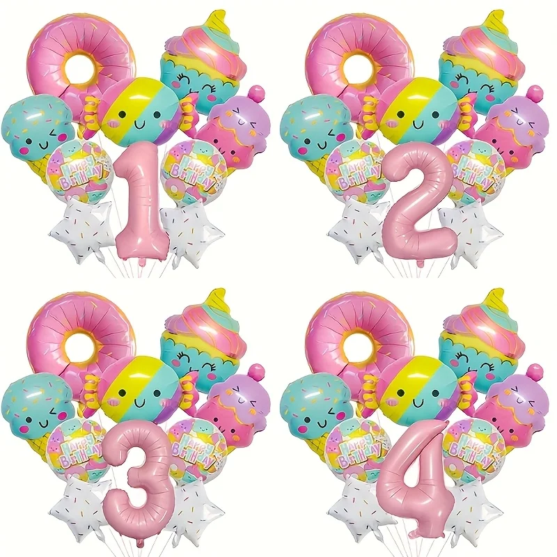 12 Stück Eiscreme-Luftballons, süße und modische Geburtstagsparty-Dekorationen, rosa Zahlen für Süßigkeiten, Geburtstagsparty-Dekorationen, Geschenk