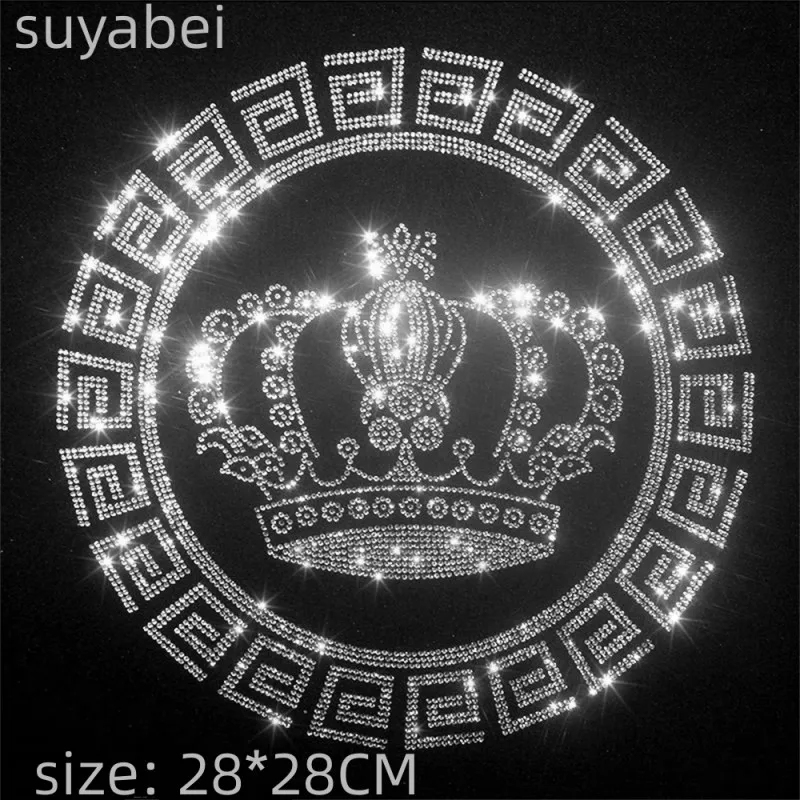 Big crown sticker  hot fix rhinestone transfer motifs iron on design rhinestone applique patch  for shirt