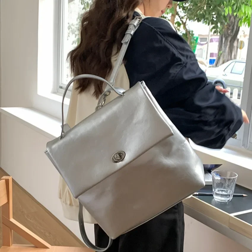 Fashion Women Backpack PU Leather School Bag Large Capacity Schoolbag for Teenage Girls Drawstring Backpack Ladies Rucksack