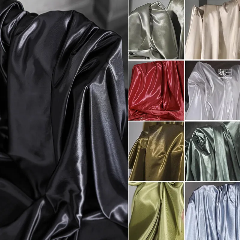 Black Acetate Satin Smooth and Smooth Fabric Dress Cheongsam Shirt Wide Leg Pants Clothing Designer Fabric