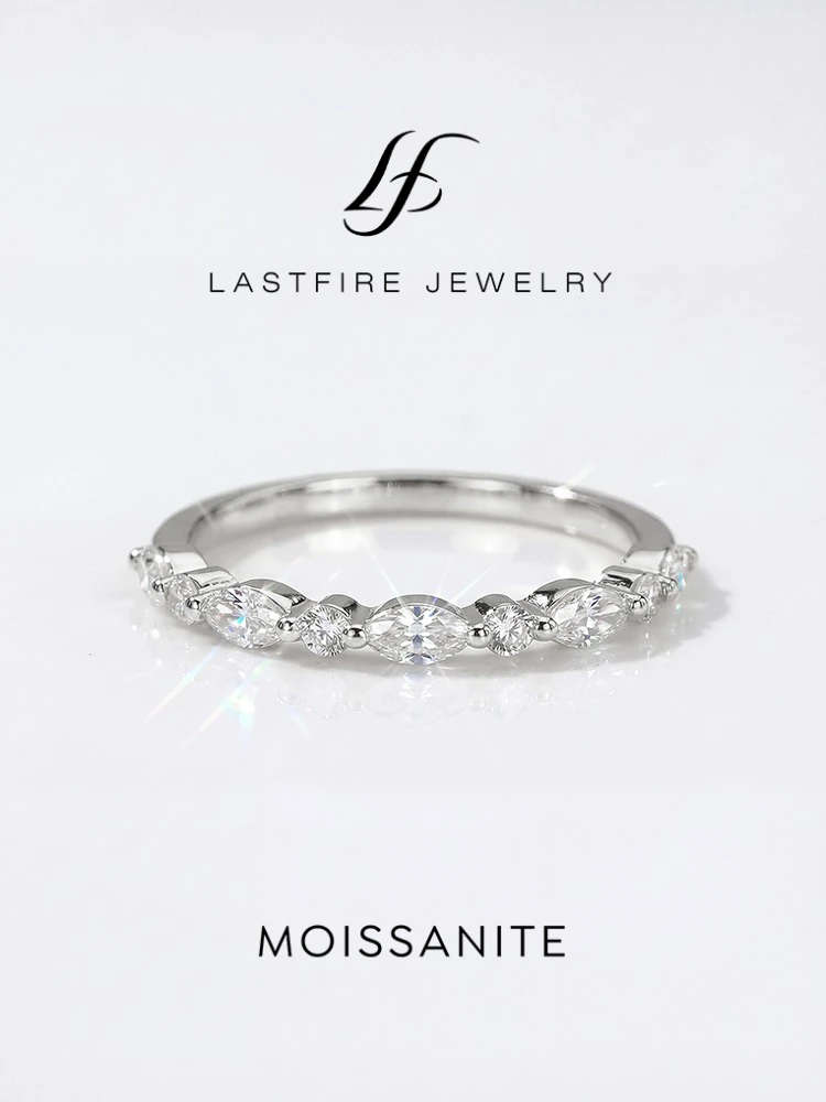 Real 0.18ct Moissanite Diamond Marquise Round Ring for Women 925 Sterling Silver Daily Wear Party High Quality Fine Jewelry