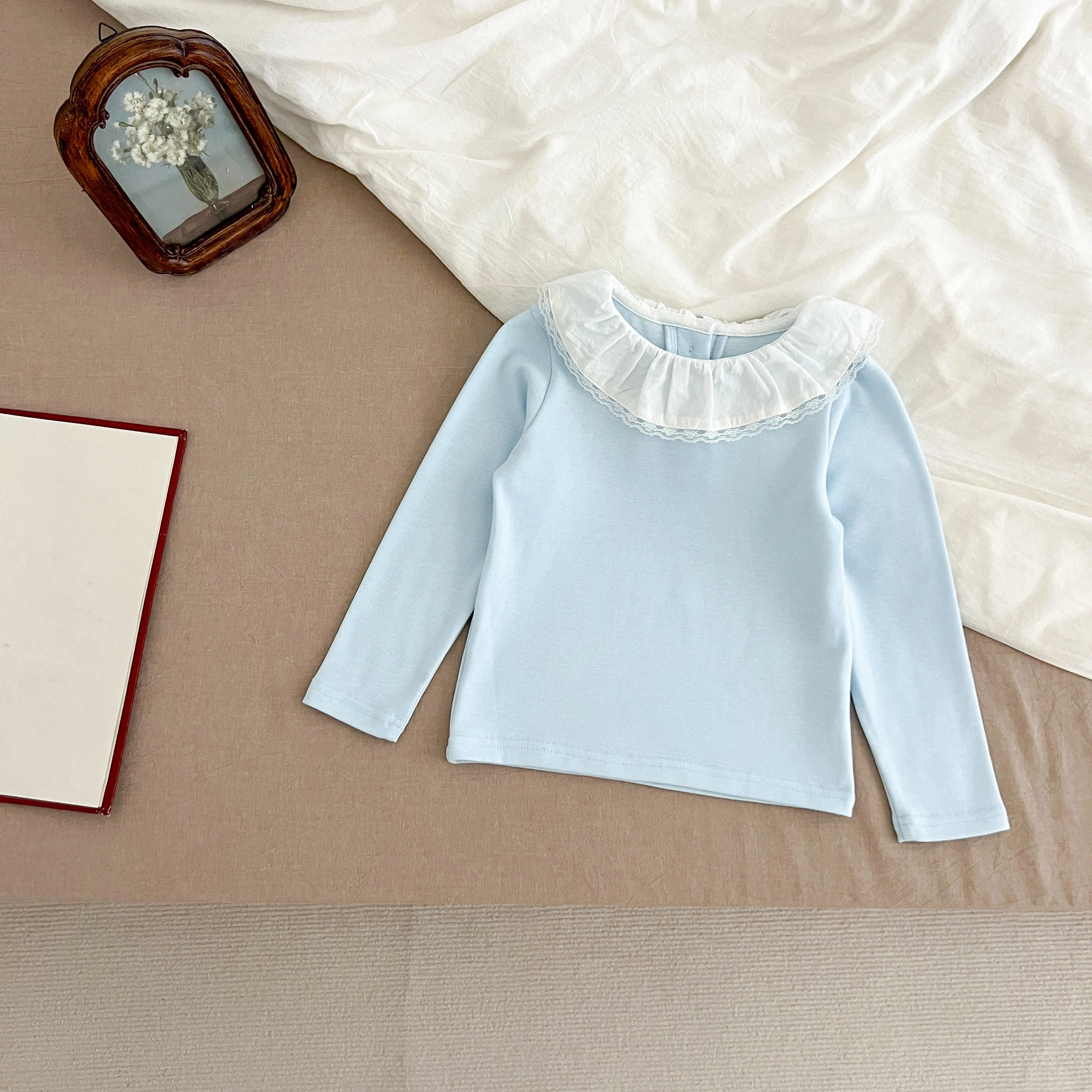 1-6Yrs Baby Kleidung Frühling Infant Mädchen Langarm T-shirts Spitze Lotus Kragen Prinzessin Kinder Bodenbildung Shirt Kleinkind Baumwolle Tops – Detail 10