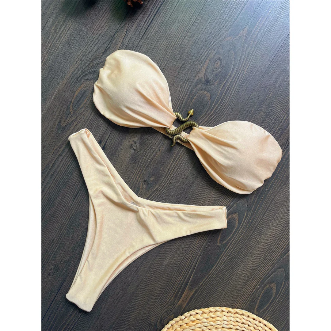 10 Farben Bandeau Metall-Schlangen-Bikini Damen-Badeanzug Zweiteiliger Bikini-Set mit Polsterung Badebekleidung Badeanzug V8249 – Detail 10