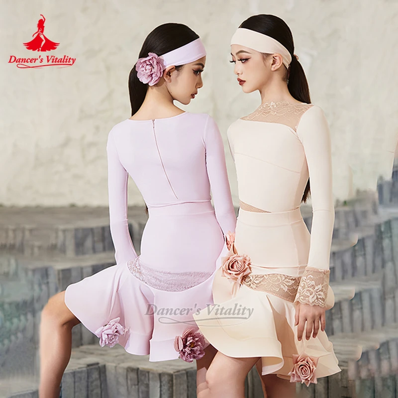 الرقص اللاتيني الدانتيل شبكة الربط ممارسة زي المراهقين تشاتشا سامبا جيف الزهور الديكور التدريب مجموعات حيوية الراقصة