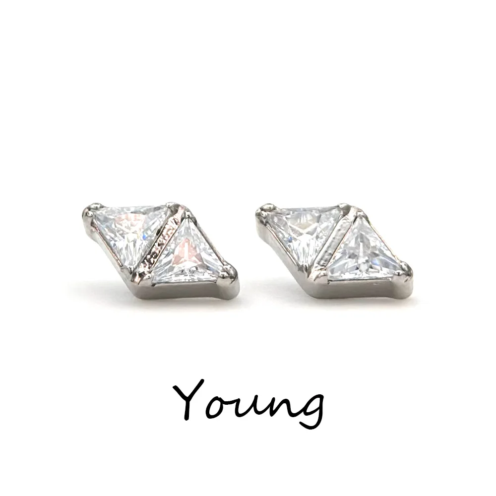 F136 Titanium G23 Super Shiny Double Head Triangle Zirconia Earrings Inner Thread Ear Bone Stud Piercing Jewellery