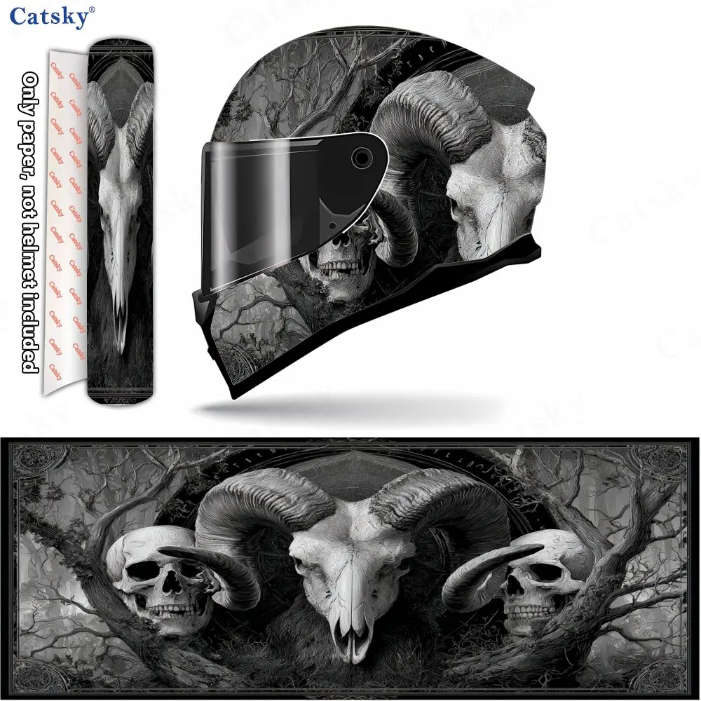 Gray-toned Goat Head Pattern Helmet stickers , PVC Material Multifunctional Helmet Stickers, Scratch-Resistant & Fade-Proof, Eas