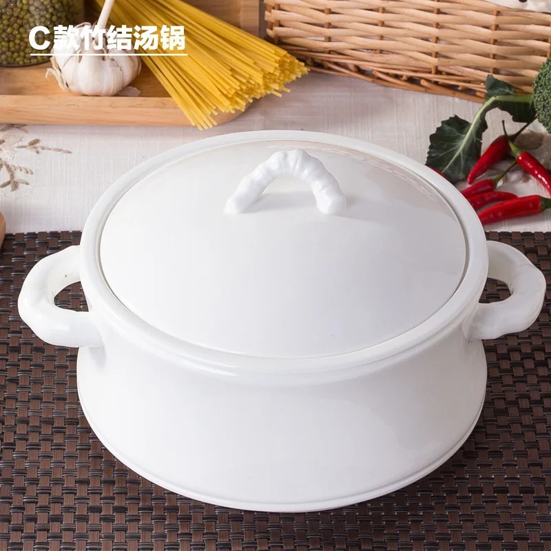 Jingdezhen Ceramic Soup Pot Pure White Bone China Soup Pot Hotel Household Soup Bowl with Cover Palace Pot