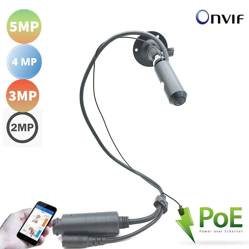 Kamera IP Mini Bullet 5MP z funkcją wykrywania ruchu na odległość, PoE, ukryta, wideo monitorowanie CCTV, odporna na manipulacje, z funkcją podsłuchu przez wizjer.