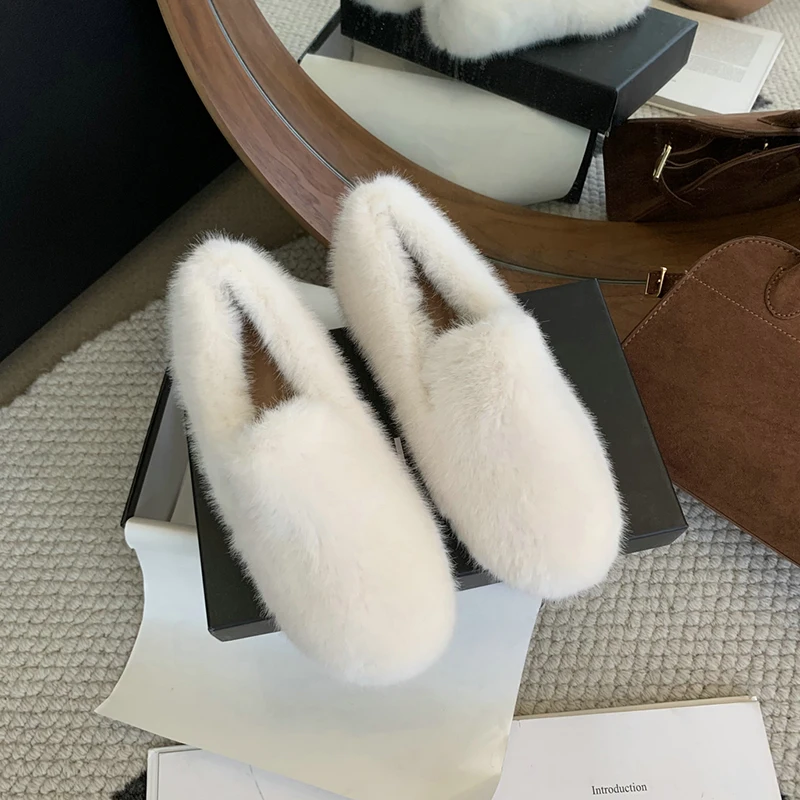 ZOOKERLIN Winter Women Fur Slippers Warm Boots Platform Pumps 2024 Short Plush Flats Home Cotton Shoes Suede Mules Ladies Boots