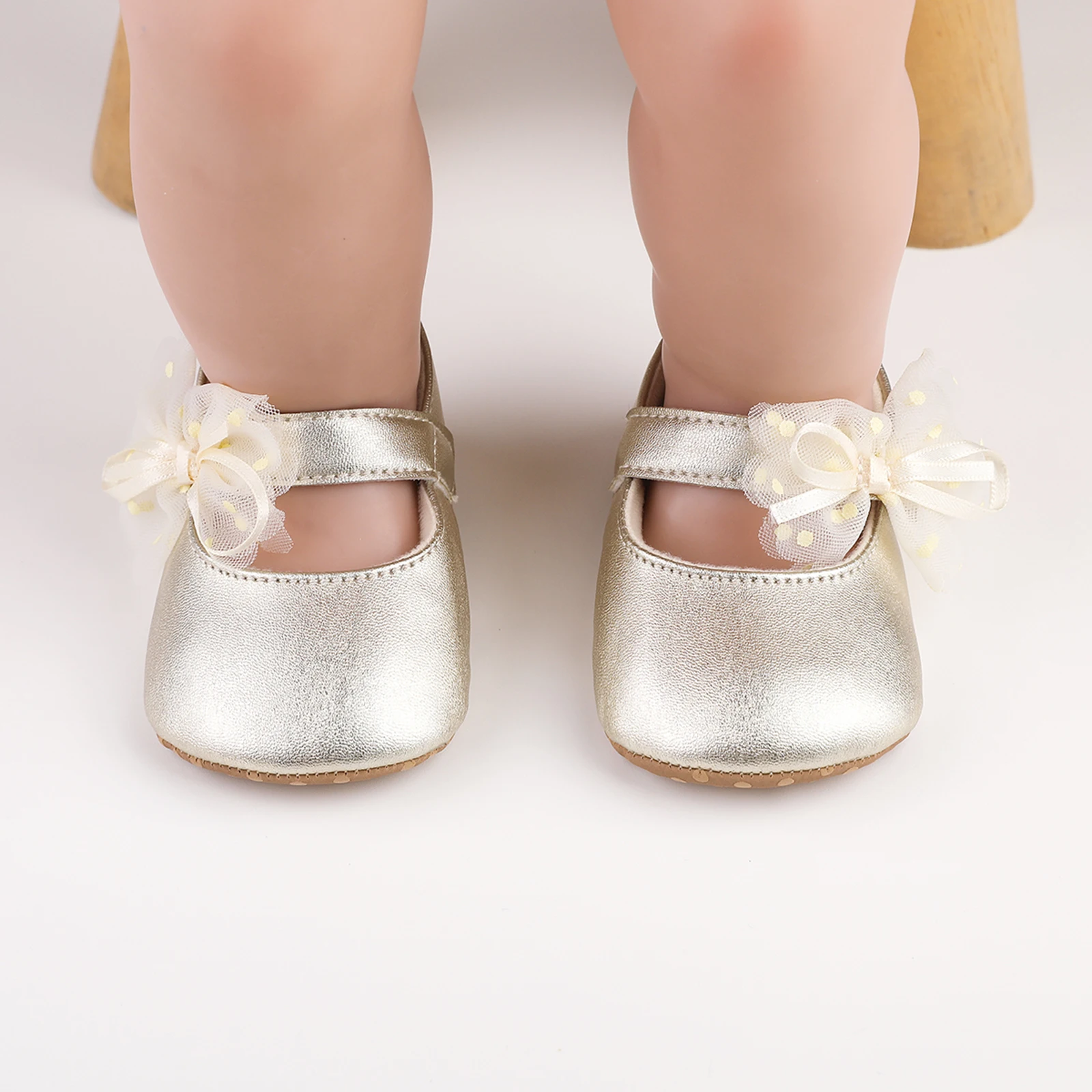 Infant Baby Girls Princess Shoes, Shine Surface Dot Print Mesh Bowknot Flats Non-Slip Wedding Slippers Adorable Baby Shoes