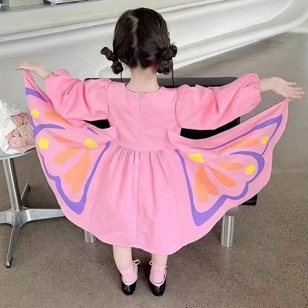 

Elegant Long Sleeve Butterfly Wings Dress Cute Sweet Princess Dress Creative Polyster Girls Dress Party