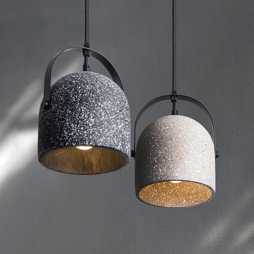 Nordic Industrial Concrete Terrazzo Pendant Light Wabi Sabi American Country Hanging Lamp for Restaurant Bar Cafe Home Decor