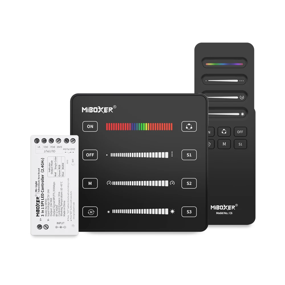 

Светодиодный контроллер Miboxer 2,4G 3 в 1, одноцветный SPI/RGB/RGBW для WS2811 WS2812B WS2815 5050, светодиодная лента DC5-24V