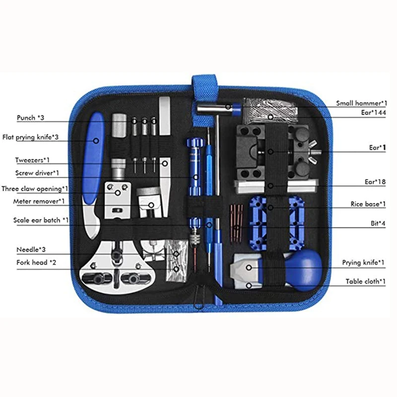 Herramientas de reparación de relojes, Kit de abridor de espalda de reloj de repuesto, barra de resorte, abridor de caja, 185 piezas