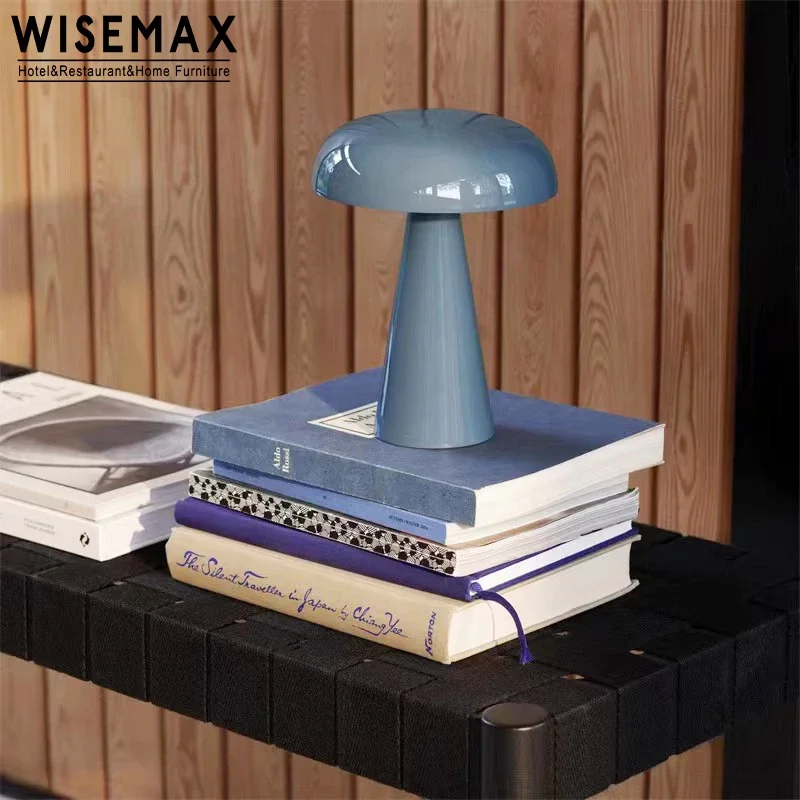 WISEMAX lampu meja bentuk jamur tanpa kabel, lampu meja dasar akrilik dengan atasan logam untuk rumah kantor Hotel furnitur