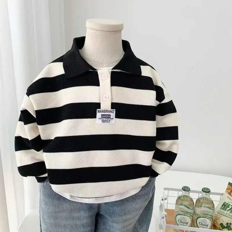 

2025 New Boys Striped Sweatshirts Kids Autumn Sports Hoodies Teenager Spring Casual Tracksuit Children Fashion Hoodless Clothing