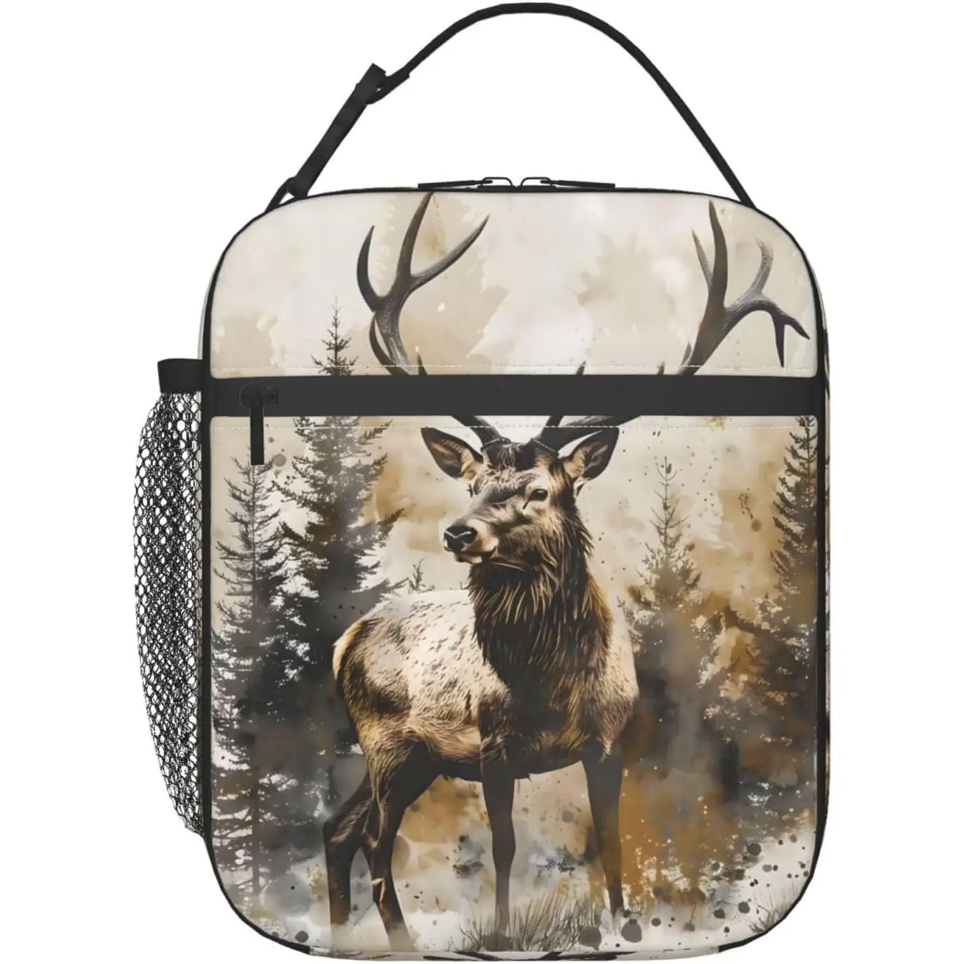 Forest Woodland Rustic Watercolor Lunch Bag,Polyester Cooler Handbags Case for School Picnic Work Travel Beach or Hiking