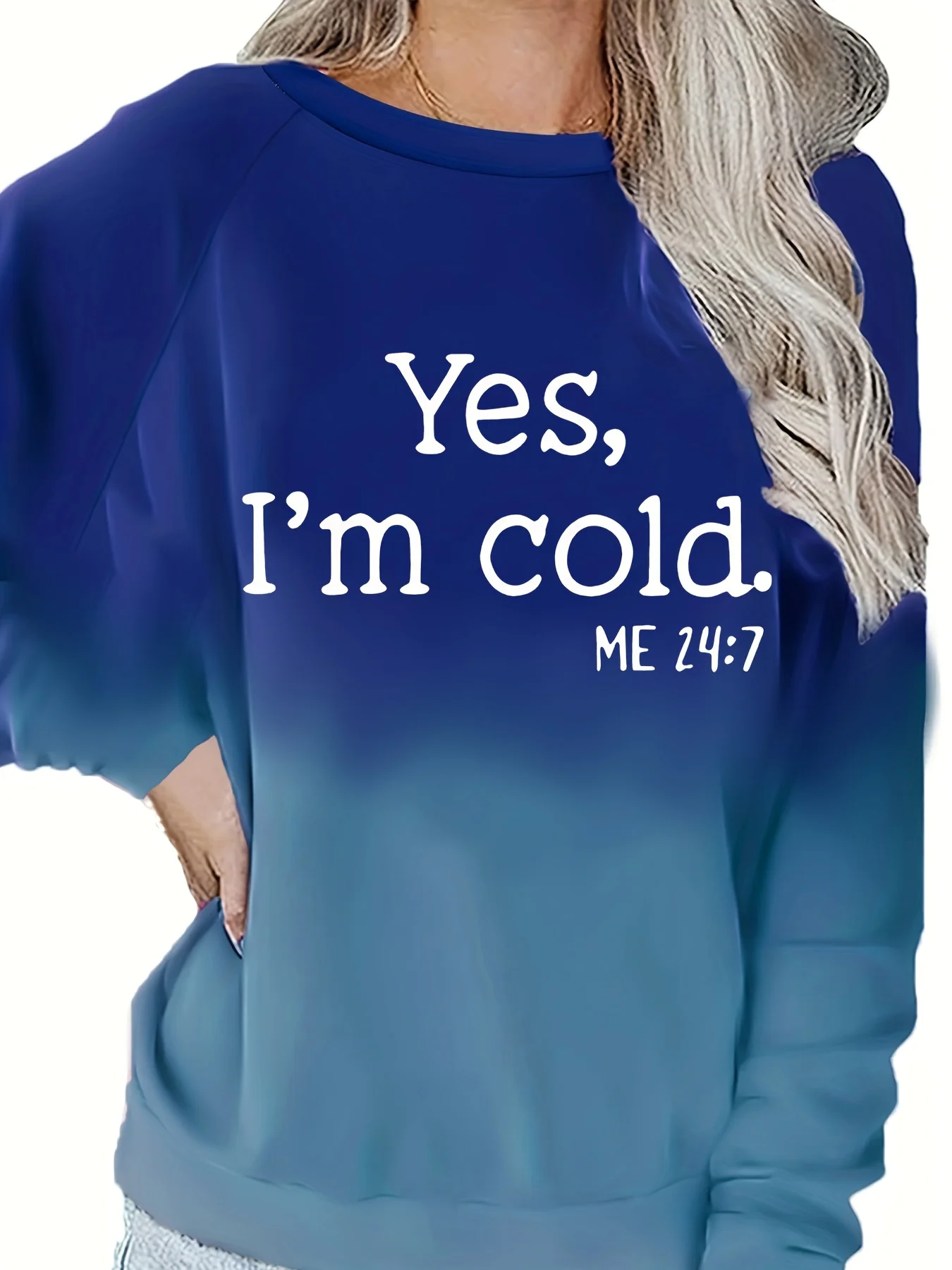 

Толстовка с градиентными рукавами реглан больших размеров — повседневный пуловер с забавным рисунком «Yes, I'm Cold»