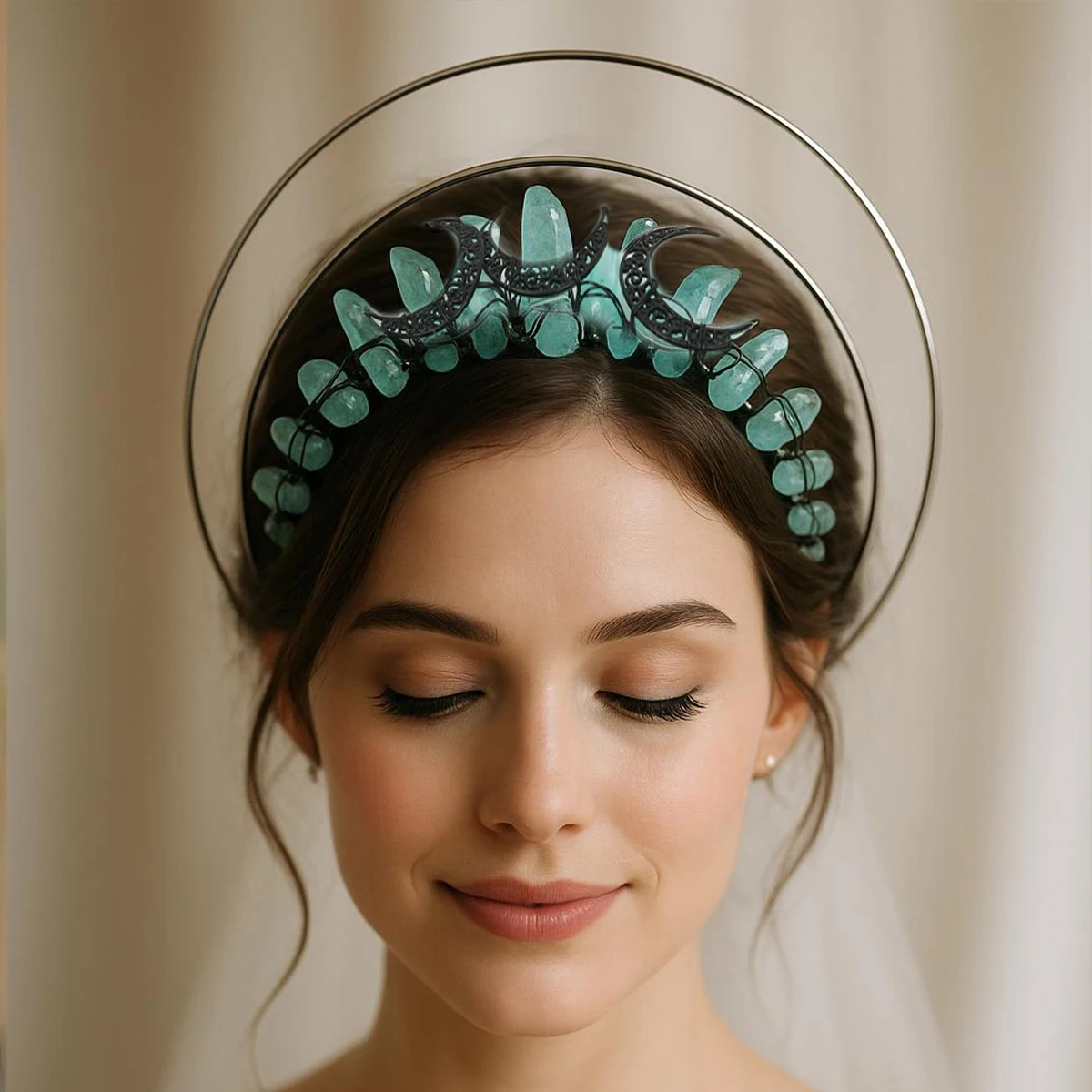 Couronne de bandeau de sorcière en cristal naturel de Style gothique, adaptée aux tenues gothiques, accessoires de sorcière Cosplay 2 pièces