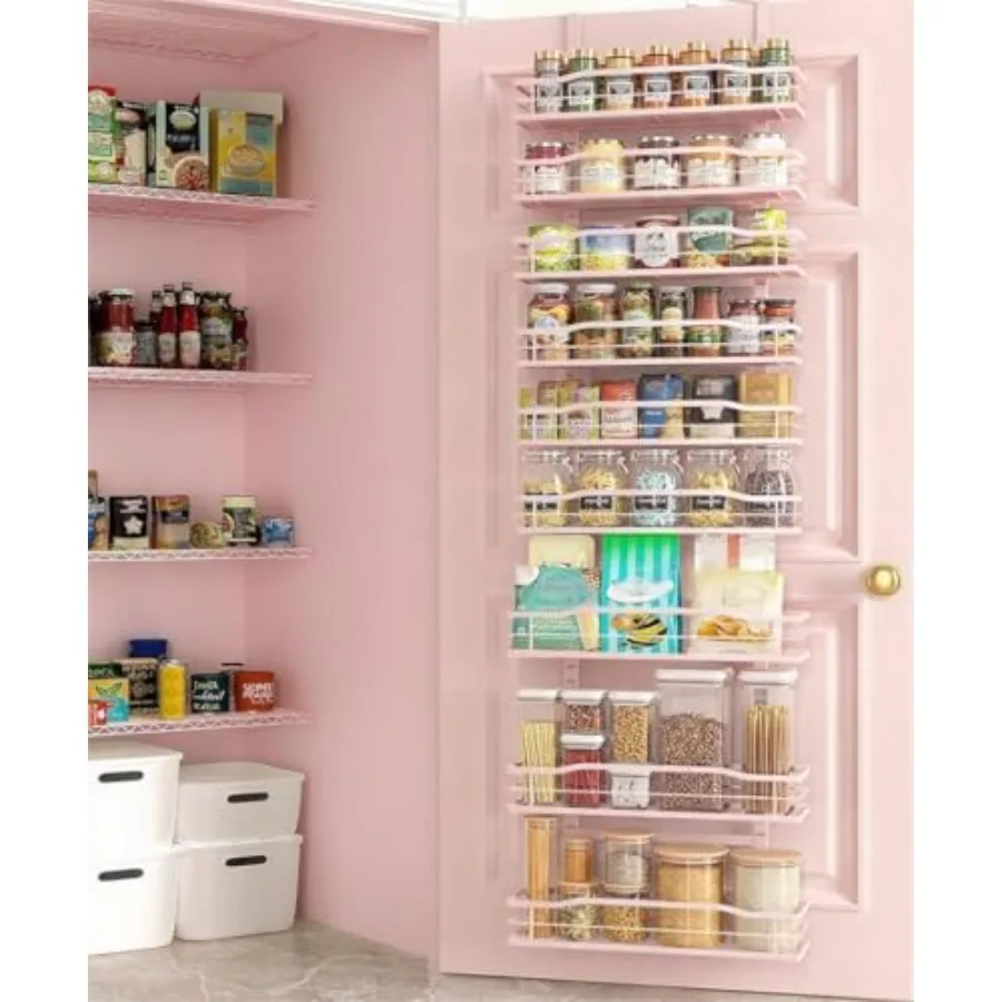 

Розовый 9-ярусный органайзер для хранения над дверью, черная подвесная корзина для кухни, настенная полка для специй с полками для приправ