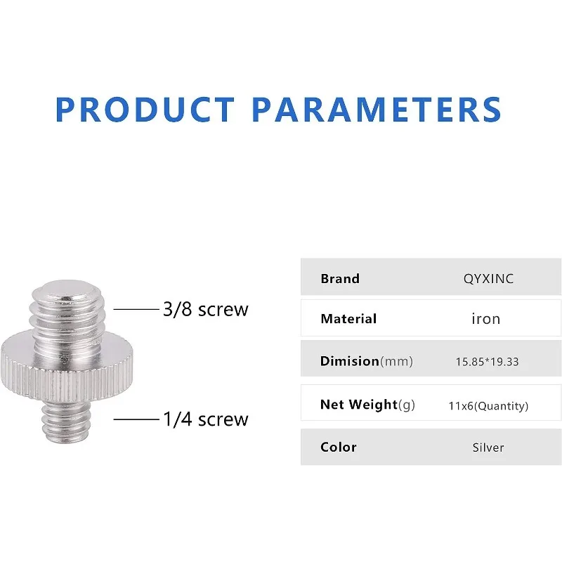 6 buah sekrup berulir wanita 1/4 "laki-laki ke 3/8", adaptor sekrup Tripod, konverter kancing kepala ganda, kompatibel dengan DSLR/dudukan lampu