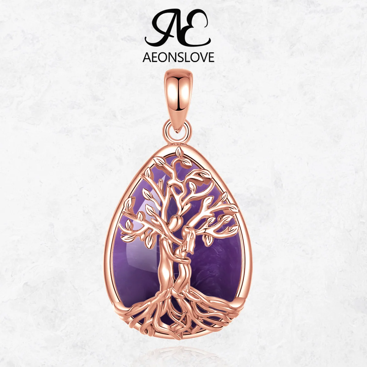 

AEONSLOVE Original Tree of Life Necklace Waterdrop Natural Amethyst Pendant Healing Stone Jewelry Spiritual Gift for Women Girls