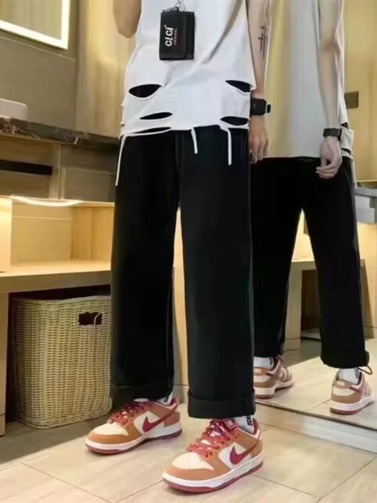 

Модные прямые расклешенные джинсы, мужские повседневные брюки, модные прямые брюки в стиле ретро, длинные брюки со средней талией, осень-зима